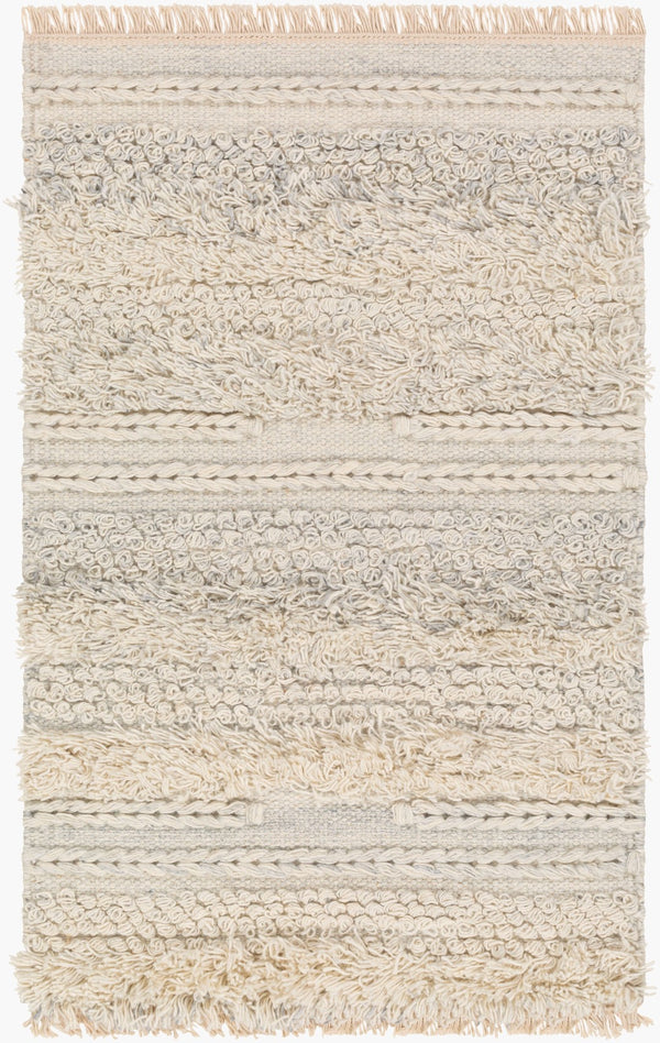 Surya Lugano 2' X 3' Handmade Bohemian Rug - Luxurious Viscose & Wool Blend With Charming Fringe Detail Gray Viscose,Wool Lug2302-23