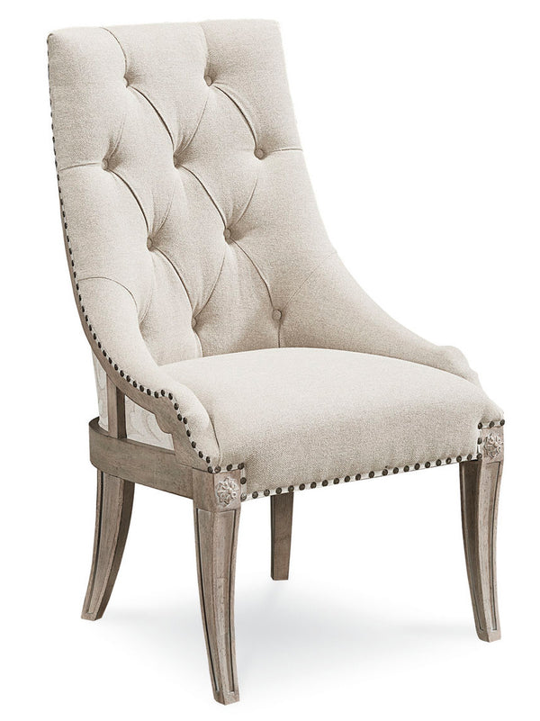 A.R.T. Furniture Arch Salvage Reeves Host Chair - Elegant New Traditional Design With Button Tufting & Nail Head Trim Brown, Beige Parrawood Solids,Cathedral Elm Veneers,Foam,Fabric,Metal 233200-2802