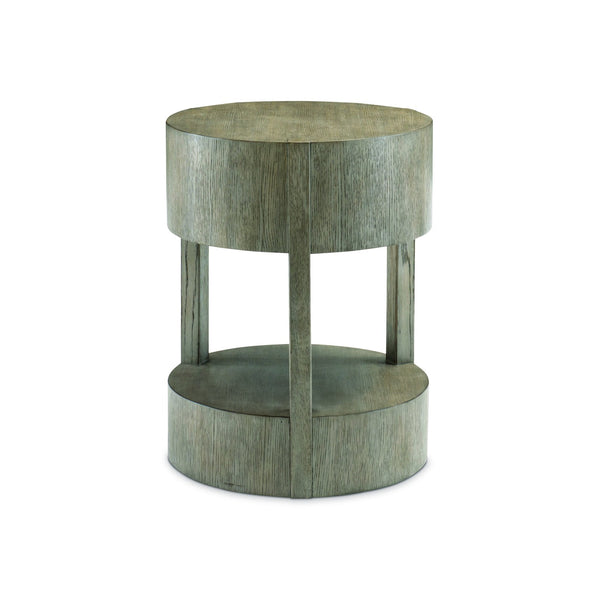 Bernhardt Bernhardt Rustic Gray Calder Drum Chairside Table With Open Shelf, Quartered White Oak Veneer (26") 369103
