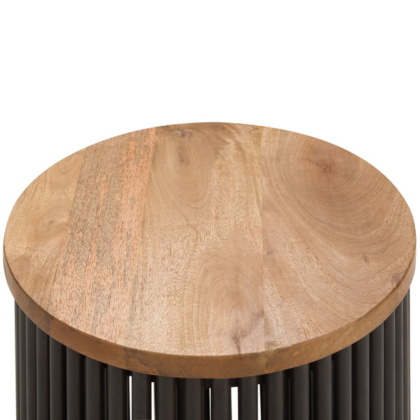 English Elm Demy Accent Table with Sustainable Mango Wood Top and Slatted Metal Base — Compact, Durable Style Black B136P158991