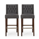 Christopher Knight Home® - Noble House - Bayliss Contemporary Wingback Fabric Barstools, Charcoal and Espresso - Set of 2