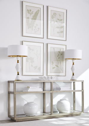 A.R.T. Furniture Cove Glam Console Table: Elegant Tempered Glass Top, Cork Shelves & Rubberwood Base For Modern Style Grey Rubberwood Solids,Primavera Veneer,Glass,Cork 349307-2743