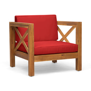 English Elm Brava Outdoor Acacia Wood Club Chair with Slatted Cross-back Mid-century Patio Design 65545.00RED