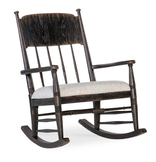 Hooker Furniture Americana Molasses Rocking Chair With Upholstered Seat, Carved Spindle Back, Smooth Motion For Cozy Rooms 7050-50002-89