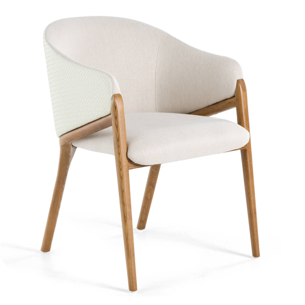 Modrest Lunde Cream Fabric Dining Chair with Walnut Frame - Stylish Comfort for Your Dining Room
