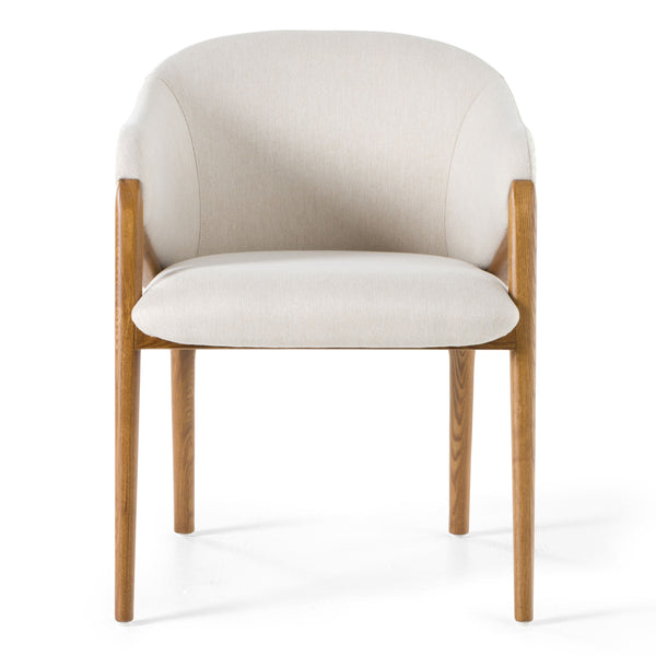 Modrest Lunde Cream Fabric Dining Chair with Walnut Frame - Stylish Comfort for Your Dining Room