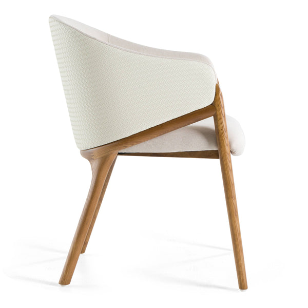 Modrest Lunde Cream Fabric Dining Chair with Walnut Frame - Stylish Comfort for Your Dining Room