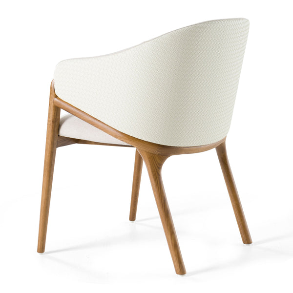 Modrest Lunde Cream Fabric Dining Chair with Walnut Frame - Stylish Comfort for Your Dining Room