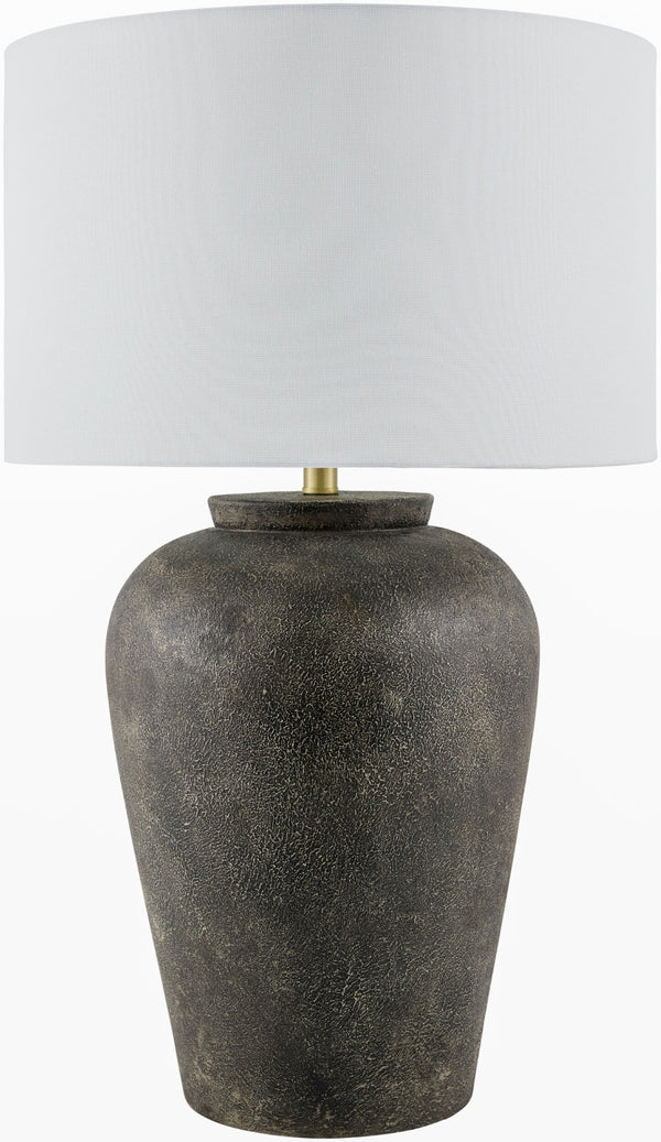 Surya Lucero Ceramic Iron Table Lamp with Linen Shade Arts and Crafts Handcrafted Style LUO-003