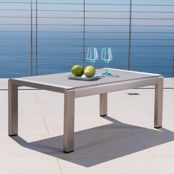 English Elm Cape Coral Outdoor Coffee Table Tempered Glass Top Aluminum Patio Lounge Silver 56349.00