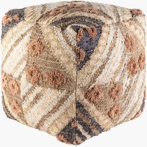 Surya Luanda Hand-woven Pouf - Stylish 18" Multi-textured Ottoman For Living Room & Bedroom Decor Dark Brown Jute,Wool,Cotton,Cotton,Polybeads Lupf001-181818