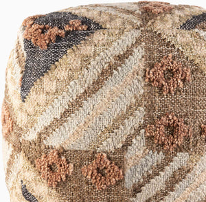 Surya Luanda Hand-woven Pouf - Stylish 18" Multi-textured Ottoman For Living Room & Bedroom Decor Dark Brown Jute,Wool,Cotton,Cotton,Polybeads Lupf001-181818