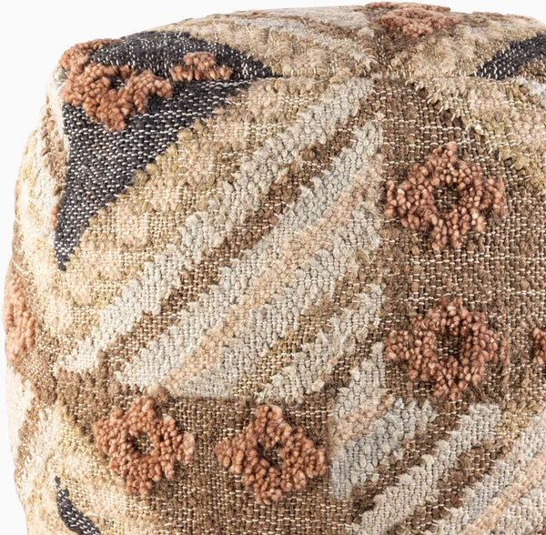 Surya Luanda Hand-woven Pouf - Stylish 18" Multi-textured Ottoman For Living Room & Bedroom Decor Dark Brown Jute,Wool,Cotton,Cotton,Polybeads Lupf001-181818