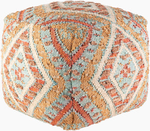 Surya Luanda Hand-woven Pouf - Stylish 18" Multi-textured Ottoman For Living Room & Bedroom Decor Aqua Jute,Wool,Cotton,Cotton,Polybeads Lupf002-181818