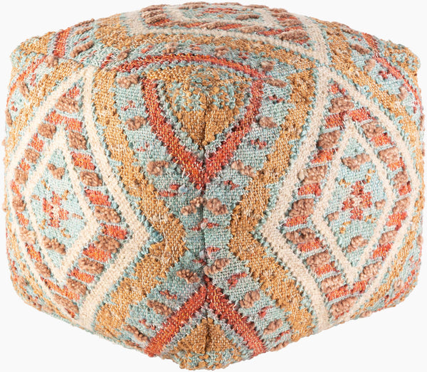Surya Luanda Hand-woven Pouf - Stylish 18" Multi-textured Ottoman For Living Room & Bedroom Decor Aqua Jute,Wool,Cotton,Cotton,Polybeads Lupf002-181818