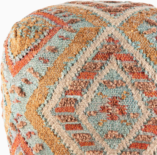 Surya Luanda Hand-woven Pouf - Stylish 18" Multi-textured Ottoman For Living Room & Bedroom Decor Aqua Jute,Wool,Cotton,Cotton,Polybeads Lupf002-181818
