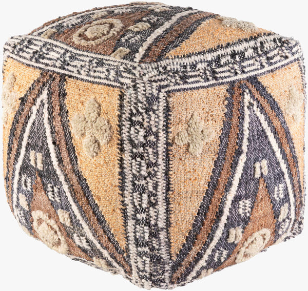 Surya Luanda Hand-woven Pouf - Stylish 18" Multi-textured Ottoman For Living Room & Bedroom Decor Black Jute,Wool,Cotton,Cotton,Polybeads Lupf003-181818