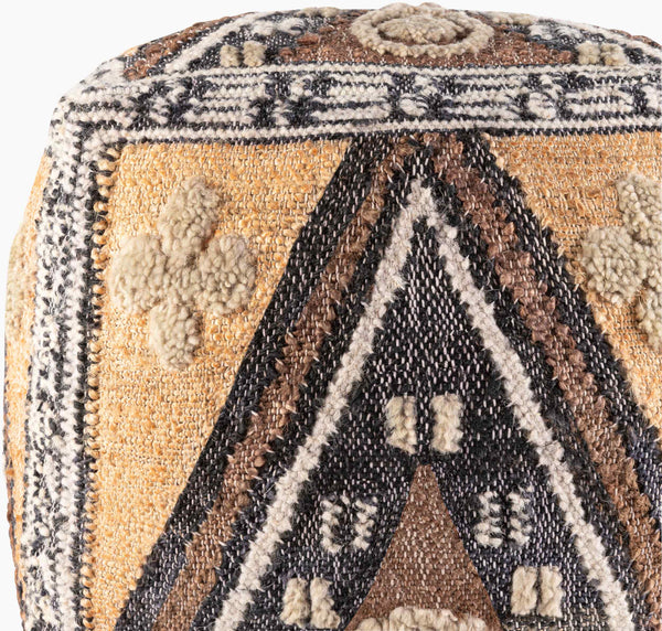 Surya Luanda Hand-woven Pouf - Stylish 18" Multi-textured Ottoman For Living Room & Bedroom Decor Black Jute,Wool,Cotton,Cotton,Polybeads Lupf003-181818