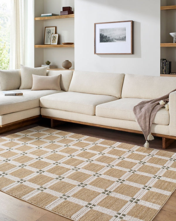 Livabliss La Luna Art Deco Geometric Polypropylene Area Rug for Modern Living Spaces Tan, White 7'10" x 10'2" LUU2308-710102