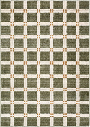 Livabliss La Luna Art Deco Geometric Polypropylene Rug Turkish Woven for Living Room Decor Olive, White 5'3" x 7' LUU2309-575