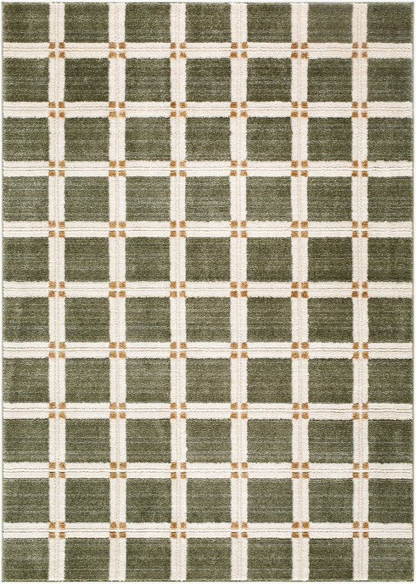 Livabliss La Luna Art Deco Geometric Polypropylene Rug Turkish Woven for Living Room Decor Olive, White 5'3" x 7' LUU2309-575