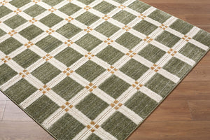 Livabliss La Luna Art Deco Geometric Polypropylene Rug Turkish Woven for Living Room Decor Olive, White 5'3" x 7' LUU2309-575
