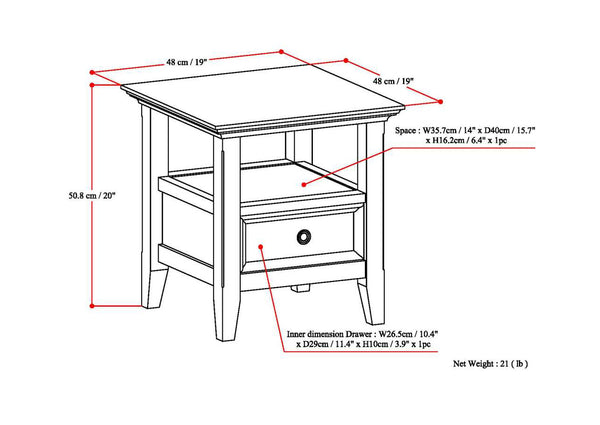 English Elm Amherst End Table - Handcrafted Black Wood Table With Storage Drawer & Transitional Design Style B136P158316