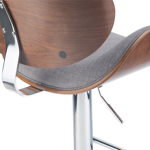 English Elm Marana Bentwood Adjustable Swivel Bar Stool - Modern Grey Fabric, Chrome Base, Ergonomic Comfort B136P158930