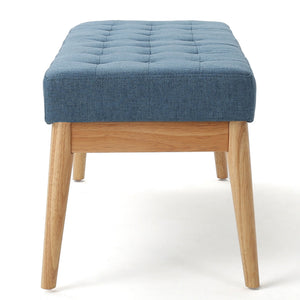 English Elm Ottoman Tufted Upholstered Bench with Birch Frame Mid-century Style for Bedroom Entry 60407.00BLU