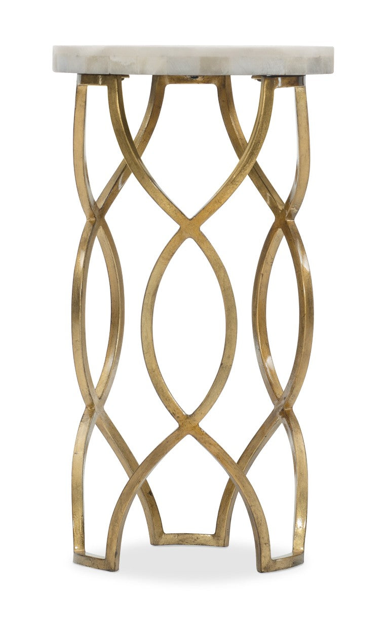 Hooker Furniture Melange Corrina Martini Table — Art Deco Gold-Leaf Fretwork With Tumbled White Onyx Parquet Top, 12" Footprint 5952-80117-02