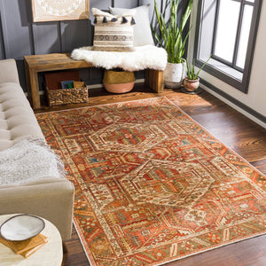 Livabliss Lavable Bohemian Global Machine Woven Polyester Rug for Entryways and High Traffic Areas Rust, Red 2'7" x 4' LVB2300-264