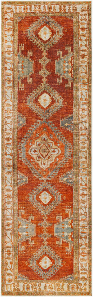 Livabliss Lavable Bohemian Geometric Polyester Woven Rug Low Pile Accent for Entryways and Bedside Burnt Orange, O 2'6" x 8' LVB2301-268