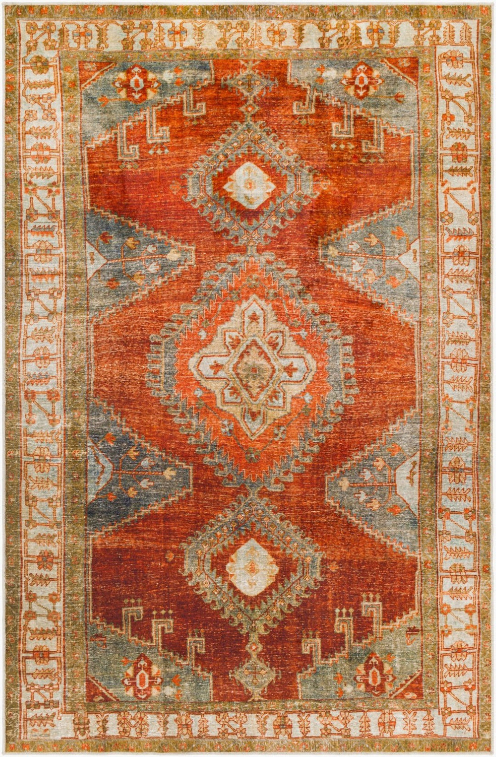 Livabliss Lavable Bohemian Geometric Polyester Woven Rug Low Pile Accent for Entryways and Bedside Burnt Orange, O 3'6" x 5'6" LVB2301-3656