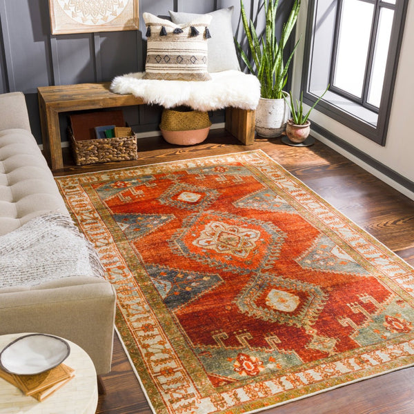 Livabliss Lavable Bohemian Geometric Polyester Woven Rug Low Pile Accent for Entryways and Bedside Burnt Orange, O 3'6" x 5'6" LVB2301-3656