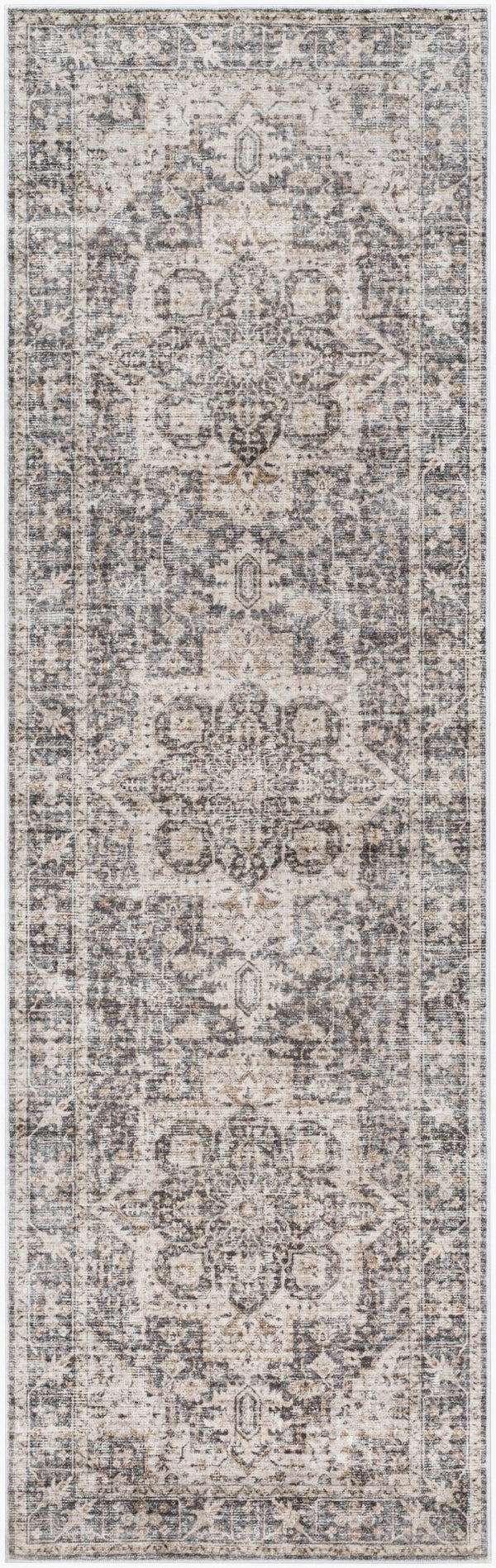 Livabliss Lavable Machine Woven Polyester Rug Traditional Low Pile for Entryways and Bathrooms Gray, Light Bei 2'6" x 8' LVB2308-268