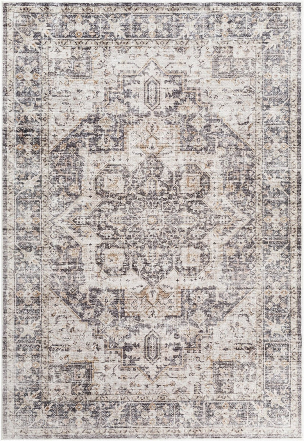 Livabliss Lavable Machine Woven Polyester Rug Traditional Low Pile for Entryways and Bathrooms Gray, Light Bei 2' x 2'11" LVB2308-23
