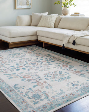 Livabliss Lavable Polyester Machine Woven Low Pile Rug for Entryways and High Traffic Areas Aqua, Coral 2'6" x 8' LVB2310-268