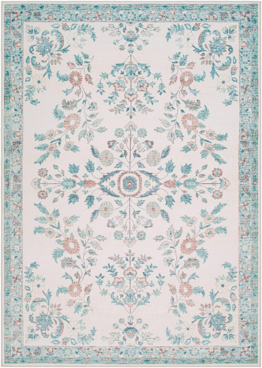 Livabliss Lavable Polyester Machine Woven Low Pile Rug for Entryways and High Traffic Areas Aqua, Coral 2' x 2'11" LVB2310-23