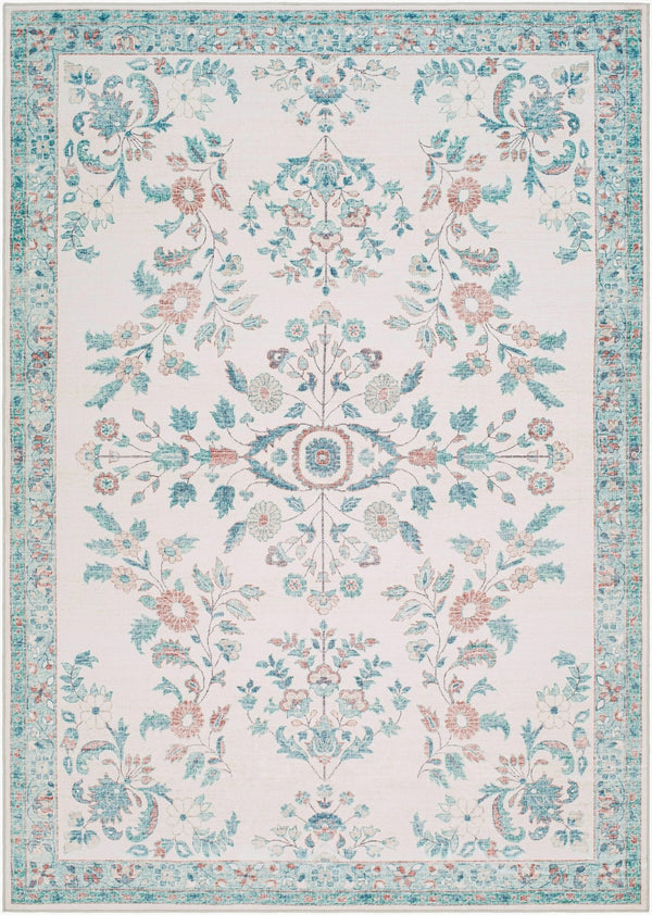 Livabliss Lavable Polyester Machine Woven Low Pile Rug for Entryways and High Traffic Areas Aqua, Coral 2' x 2'11" LVB2310-23