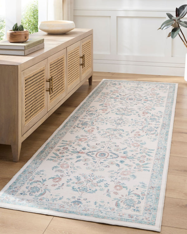 Livabliss Lavable Polyester Machine Woven Low Pile Rug for Entryways and High Traffic Areas Aqua, Coral 2' x 2'11" LVB2310-23
