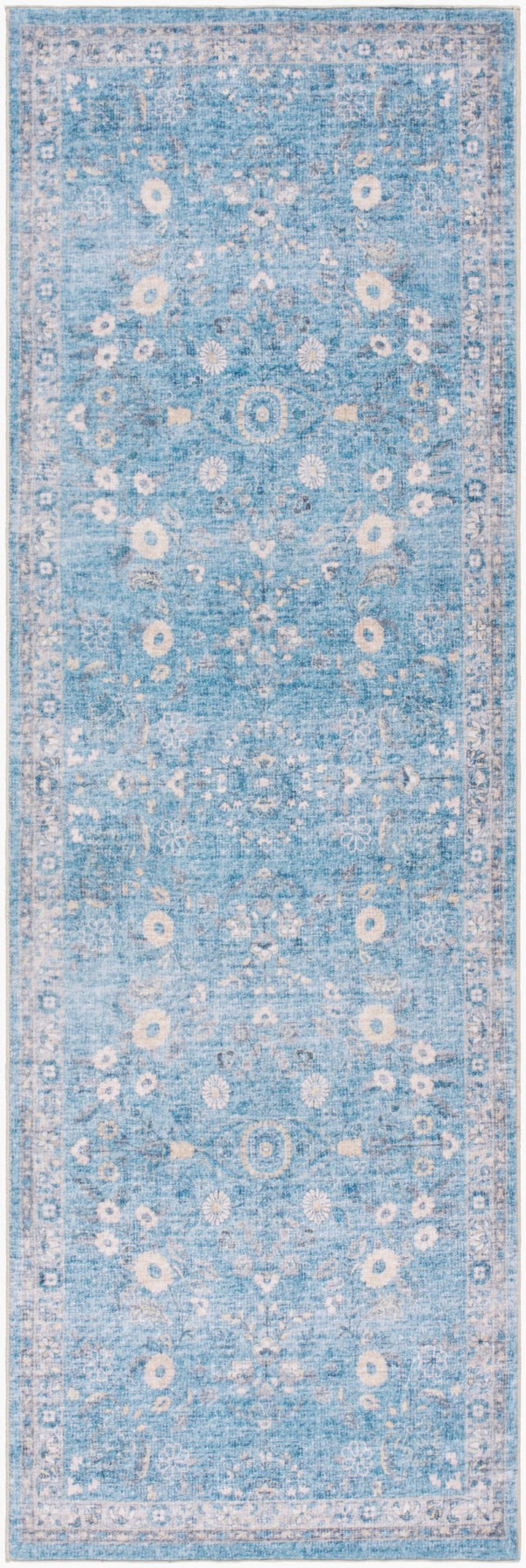 Livabliss Lavable Machine Woven Polyester Area Rug Easy Care Low Pile for Entryways and Kitchens Sky Blue, Ivory 2'6" x 8' LVB2311-268
