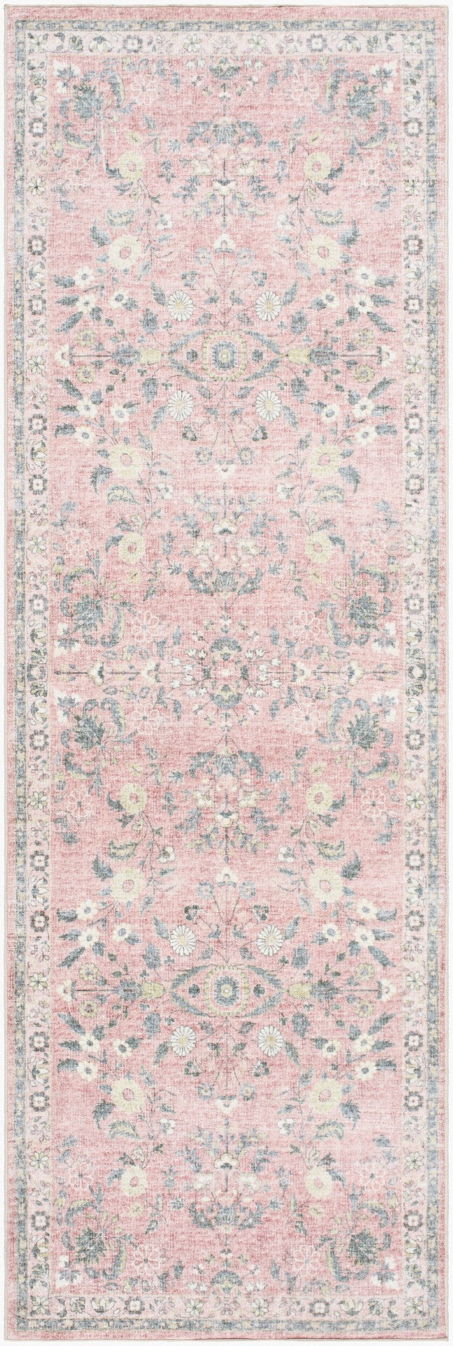 Livabliss Lavable Polyester Machine Woven Low Pile Area Rug for Entryways and High Traffic Spaces Blush, Sage 2'6" x 8' LVB2312-268