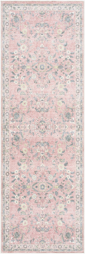 Livabliss Lavable Polyester Machine Woven Low Pile Area Rug for Entryways and High Traffic Spaces Blush, Sage 2'6" x 8' LVB2312-268