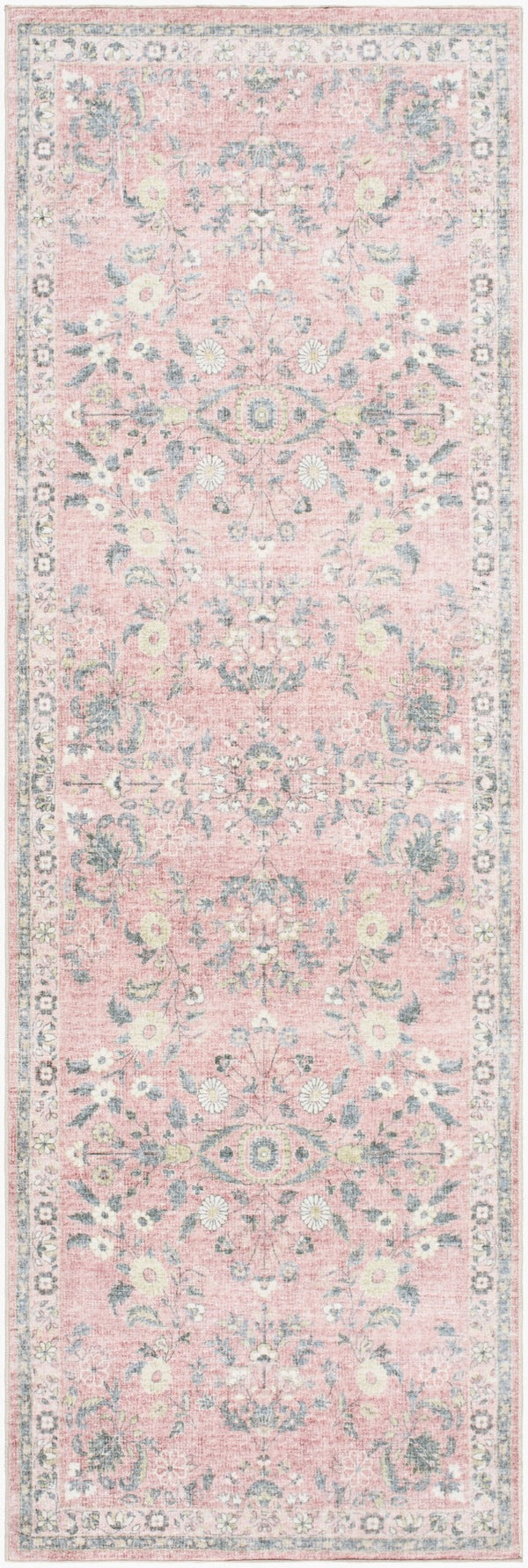Livabliss Lavable Polyester Machine Woven Low Pile Area Rug for Entryways and High Traffic Spaces Blush, Sage 2'6" x 8' LVB2312-268