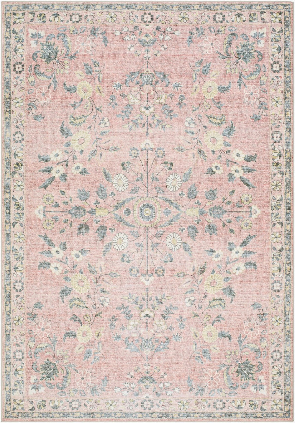 Livabliss Lavable Polyester Machine Woven Low Pile Area Rug for Entryways and High Traffic Spaces Blush, Sage 2'6" x 8' LVB2312-268