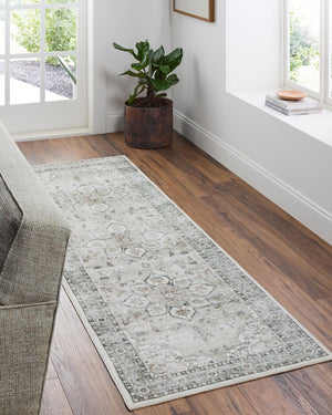 Livabliss Lavable Machine Washable Polyester Area Rug Low Pile for Entryways and Hallways Sage, Ivory 2'6" x 8' LVB2314-268