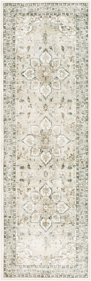 Livabliss Lavable Machine Washable Polyester Area Rug Low Pile for Entryways and Hallways Sage, Ivory 2'6" x 8' LVB2314-268
