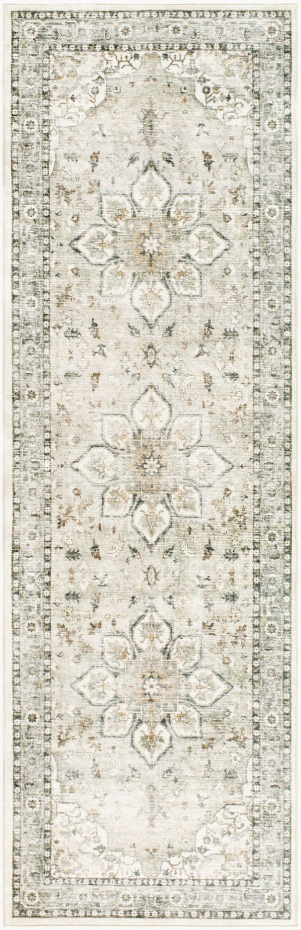 Livabliss Lavable Machine Washable Polyester Area Rug Low Pile for Entryways and Hallways Sage, Ivory 2'6" x 8' LVB2314-268