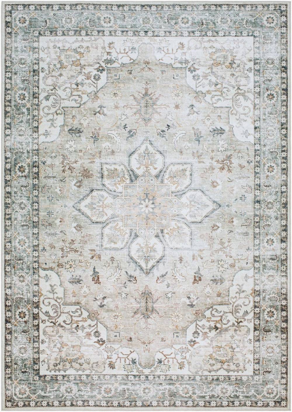 Livabliss Lavable Machine Washable Polyester Area Rug Low Pile for Entryways and Hallways Sage, Ivory 2' x 2'11" LVB2314-23