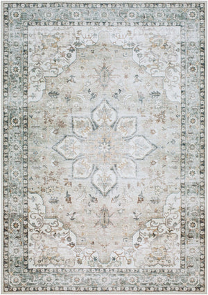 Livabliss Lavable Machine Washable Polyester Area Rug Low Pile for Entryways and Hallways Sage, Ivory 2' x 2'11" LVB2314-23